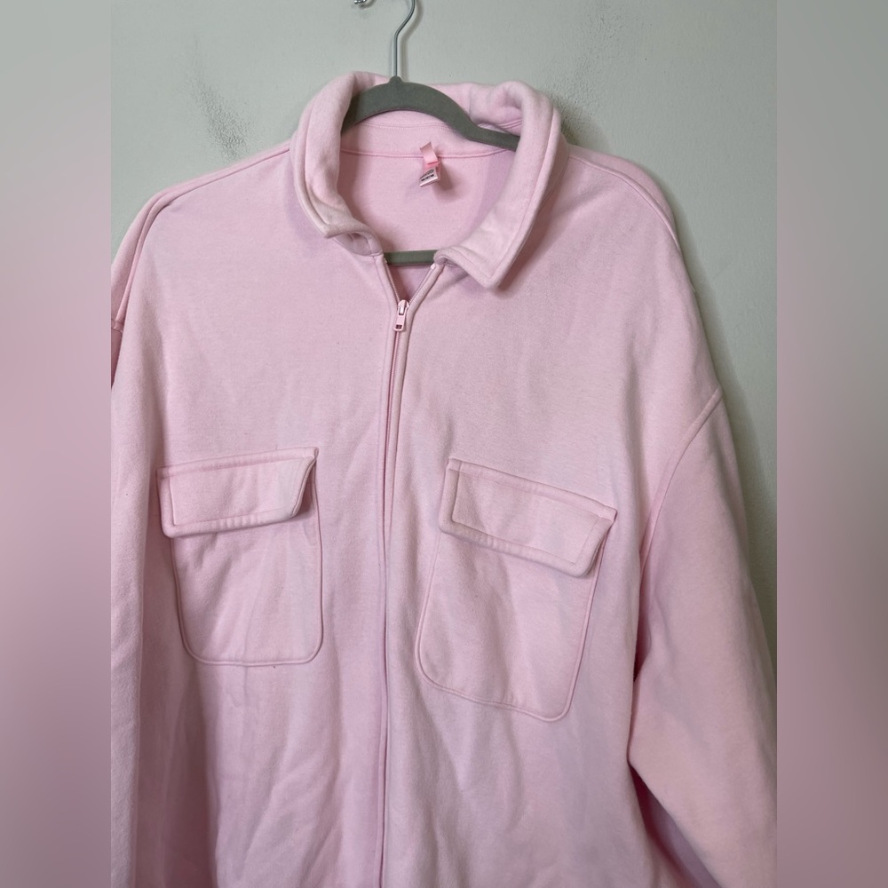 Skims Cotton Fleece Zip Up Shirt Jacket in Cherry Blossom size 4X Lounge Cozy - Picture 5 of 10